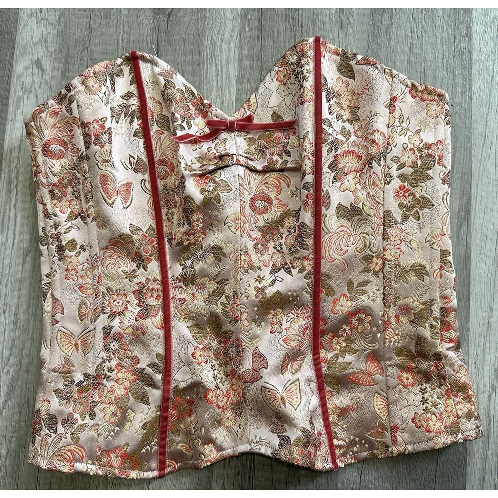 Betsy Johnson Strapless Brocade Butterfly Pink Velvet Sweetheart Corset Size 6 - Picture 1 of 16